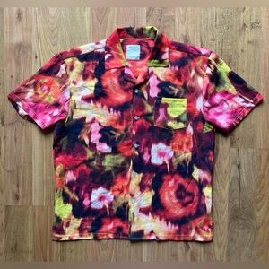 Massive Luxury Mens Medium Abstract Floral Stretch Button Short Sleeve Shirt
